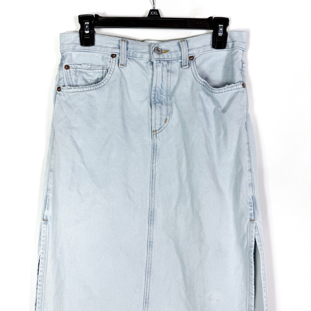 AGOLDE Astrid Slice Denim Maxi Skirt Light Blue High Rise Side Slits Women Sz 26 - Picture 7 of 14